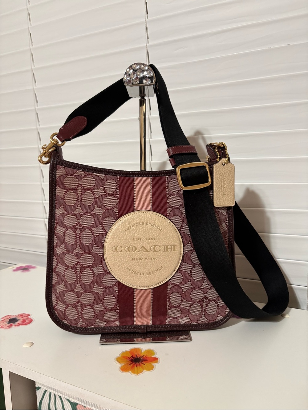 COACH Dempsey File Bag in Signature Jacquard with Stripe and Patch - Wine Multi